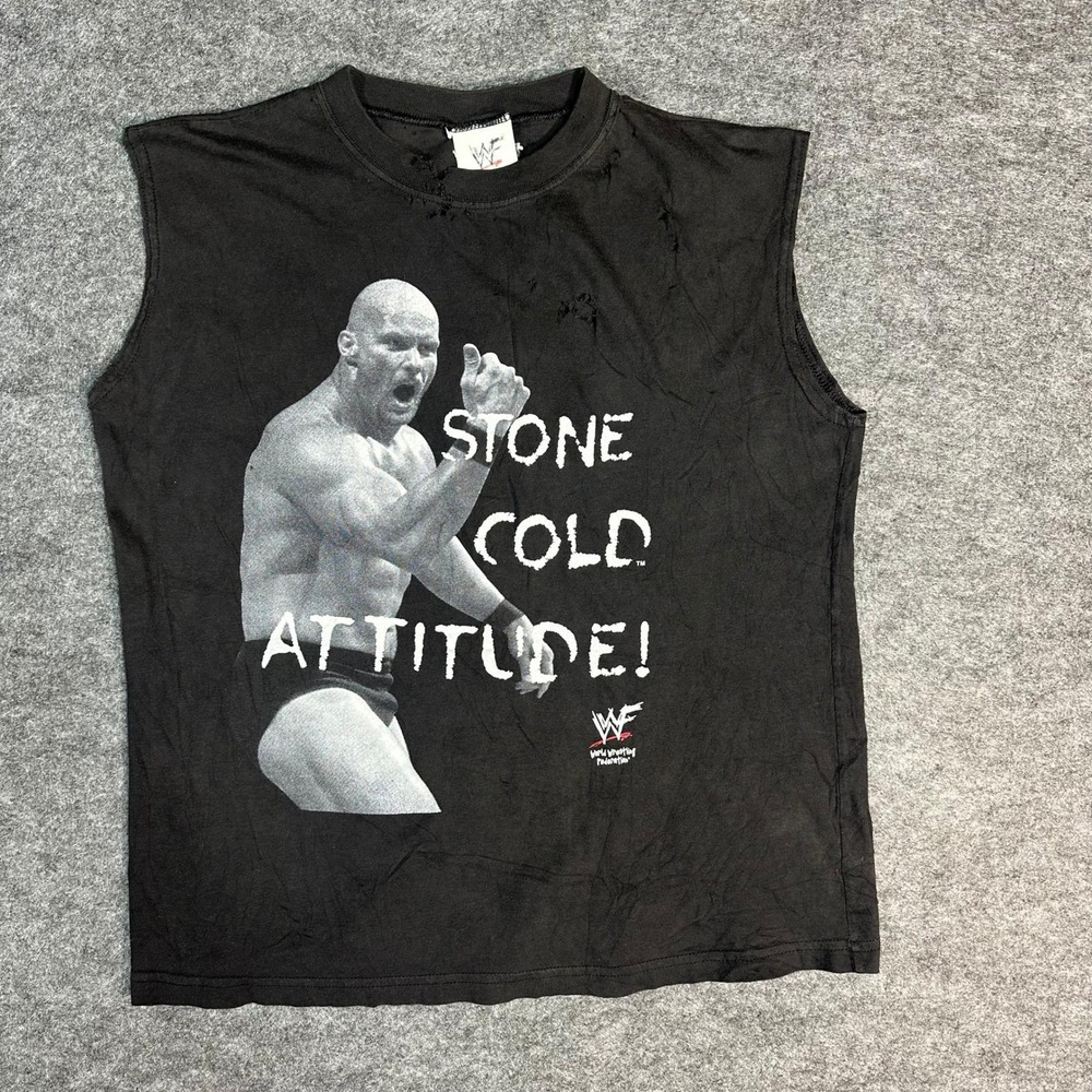 THRASHED Vintage 90s WWF Stone Cold Steve Austin Sleeveless T Shirt Small